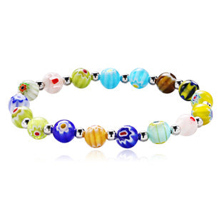 Wholesale 8mm Thousand Flower Glazed Beads Mixed Color Stretch Bracelet